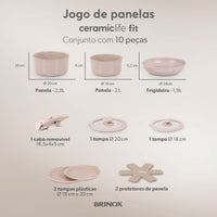 Jogo de Panelas Empilhável Fit 10 Peças Antiaderente Ceramic Life, Cabo Removível e Fundo de Indução - Areia