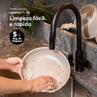 Jogo de Panelas Empilhável Fit 10 Peças Antiaderente Ceramic Life, Cabo Removível e Fundo de Indução - Areia