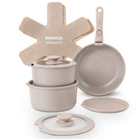 Jogo de Panelas Empilhável Fit 10 Peças Antiaderente Ceramic Life, Cabo Removível e Fundo de Indução - Areia