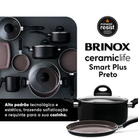 Jogo de Panelas Antiaderente Ceramic Life 8 Peças Smart Plus Preto