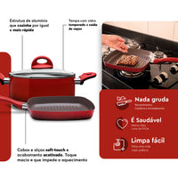 Jogo de Panelas Antiaderente Ceramic Life 8 Peças Smart Plus Vermelho